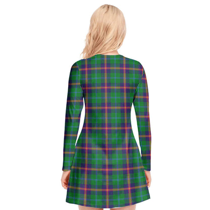 Young Modern Tartan Plaid V-neck Long Sleeve Dress