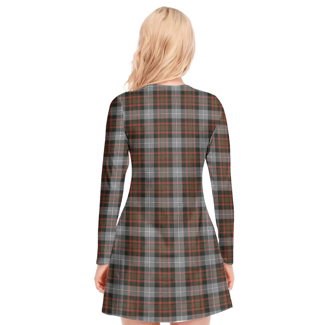 MacRae Hunting Weathered Tartan Plaid V-neck Long Sleeve Dress