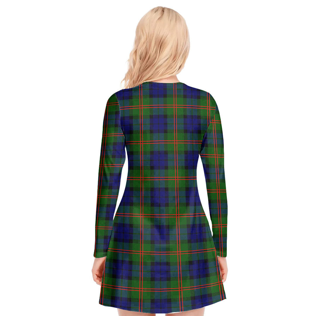 Dundas Modern 02 Tartan Plaid V-neck Long Sleeve Dress