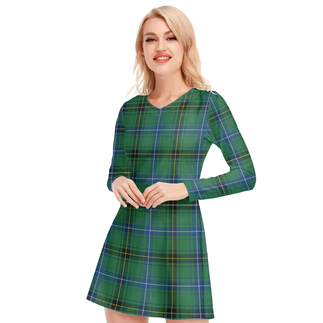 Henderson Ancient Tartan Plaid V-neck Long Sleeve Dress