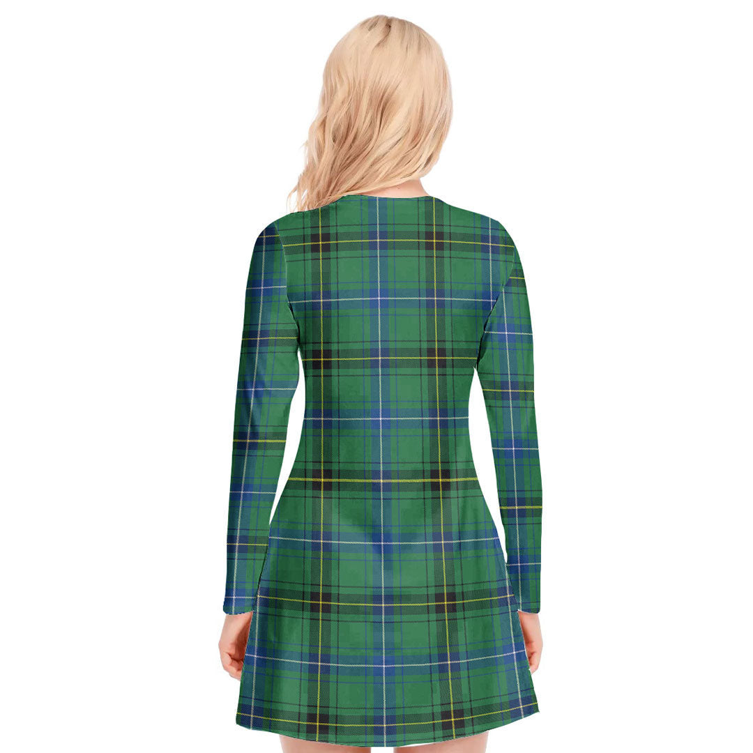 Henderson Ancient Tartan Plaid V-neck Long Sleeve Dress