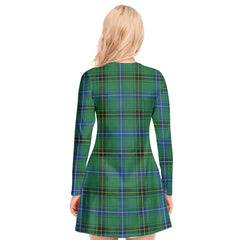 Henderson Ancient Tartan Plaid V-neck Long Sleeve Dress