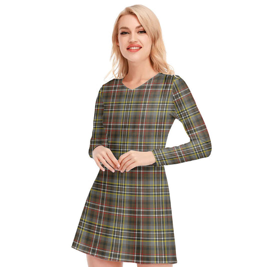 SCOTT GREEN WEATHERED Tartan Plaid V-neck Long Sleeve Dress