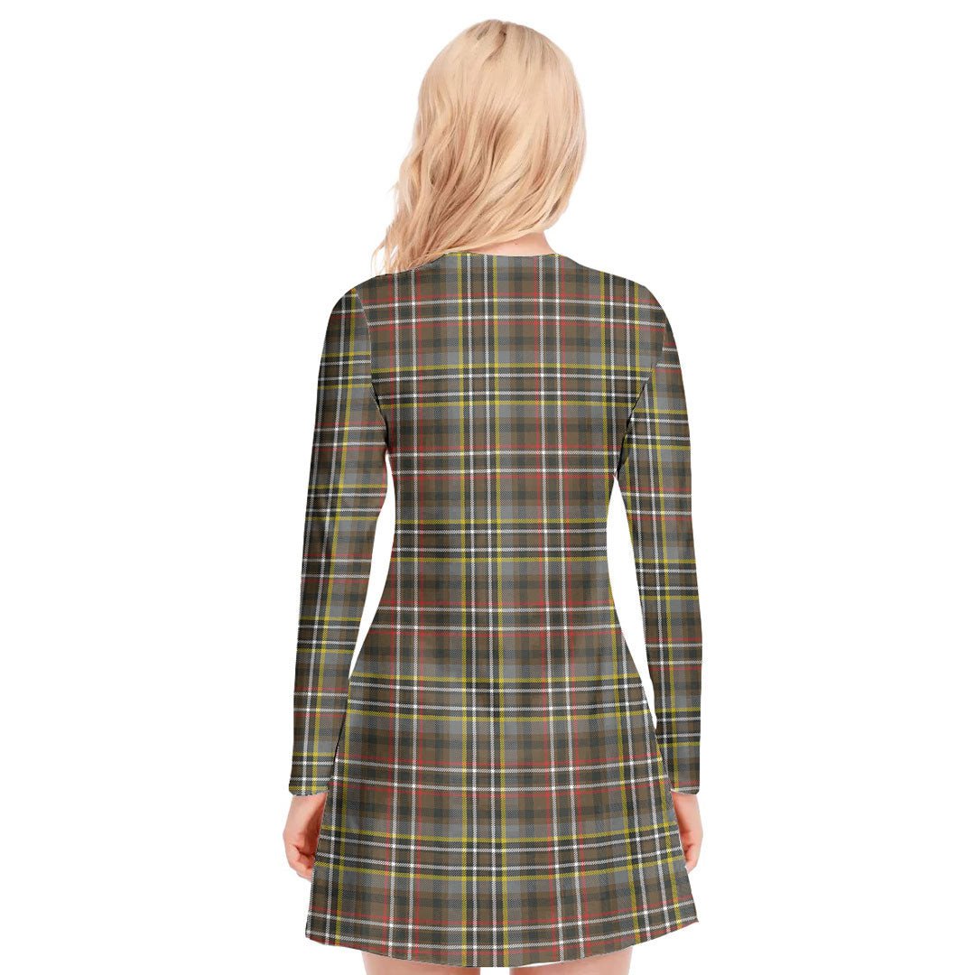 SCOTT GREEN WEATHERED Tartan Plaid V-neck Long Sleeve Dress