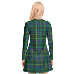 Stewart Hunting Modern Tartan Plaid V-neck Long Sleeve Dress