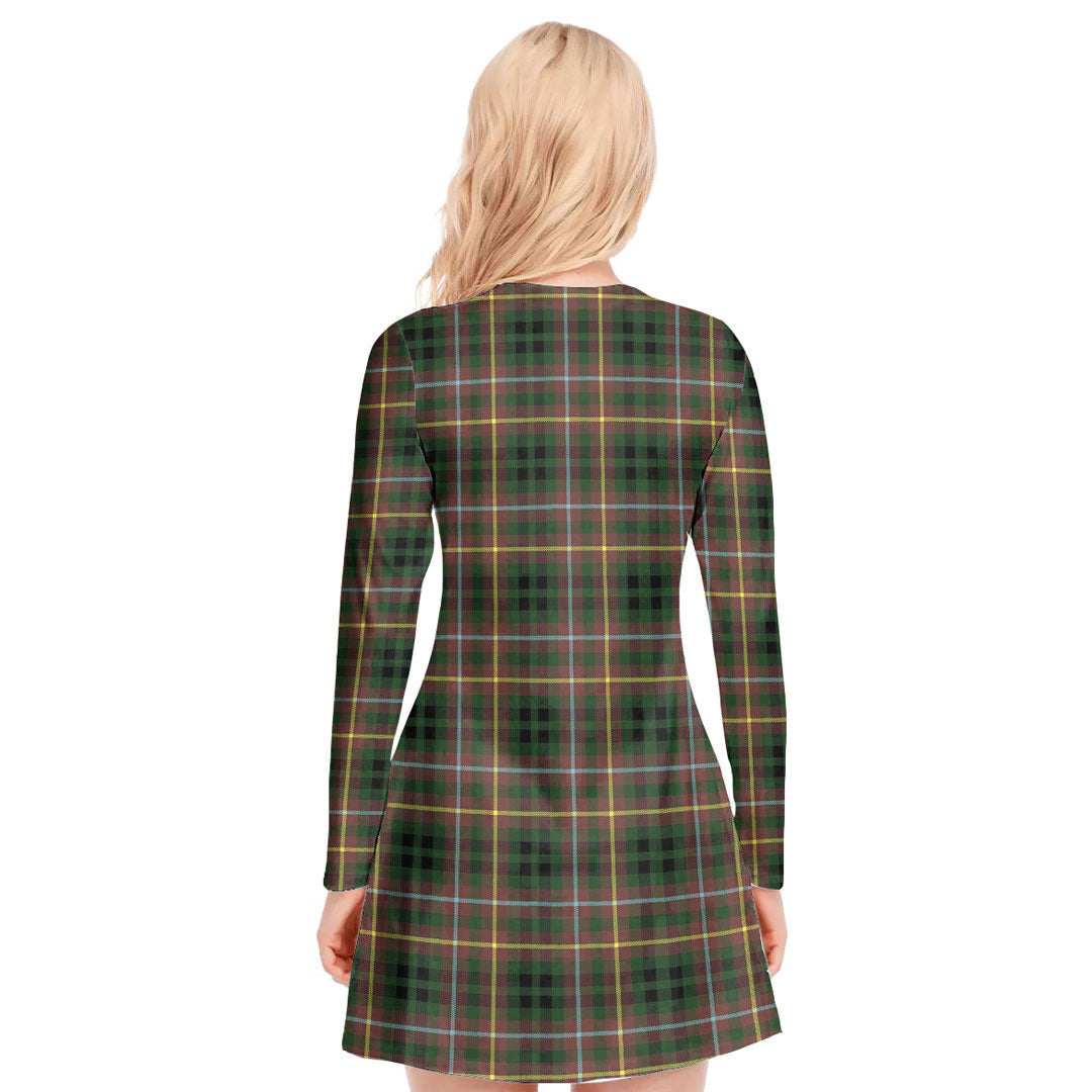 Buchanan Hunting Tartan Plaid V-neck Long Sleeve Dress