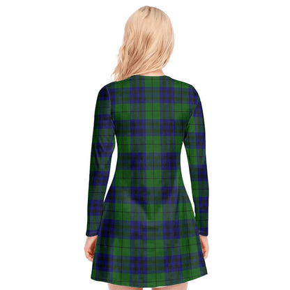 Keith Modern Tartan Plaid V-neck Long Sleeve Dress