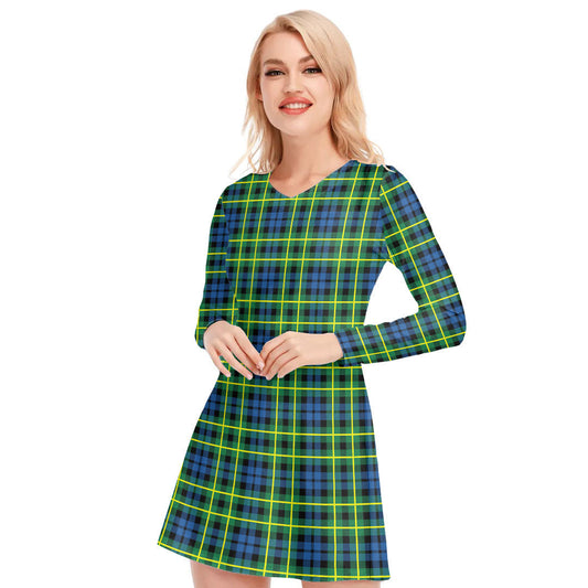 Campbell of Breadalbane Ancient Tartan Plaid V-neck Long Sleeve Dress