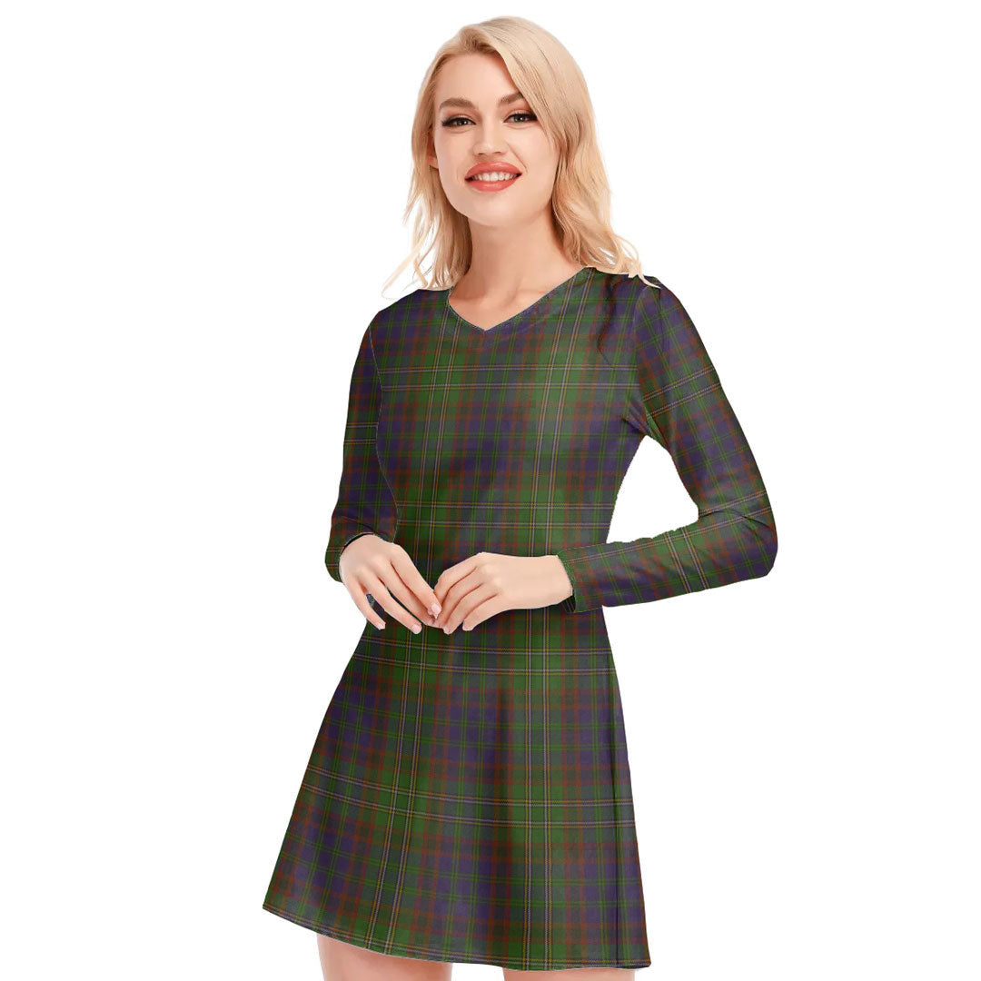 Cunningham Hunting Modern Tartan Plaid V-neck Long Sleeve Dress