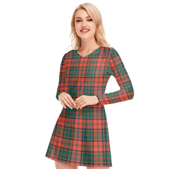 Stewart of Appin Ancient Tartan Plaid V-neck Long Sleeve Dress