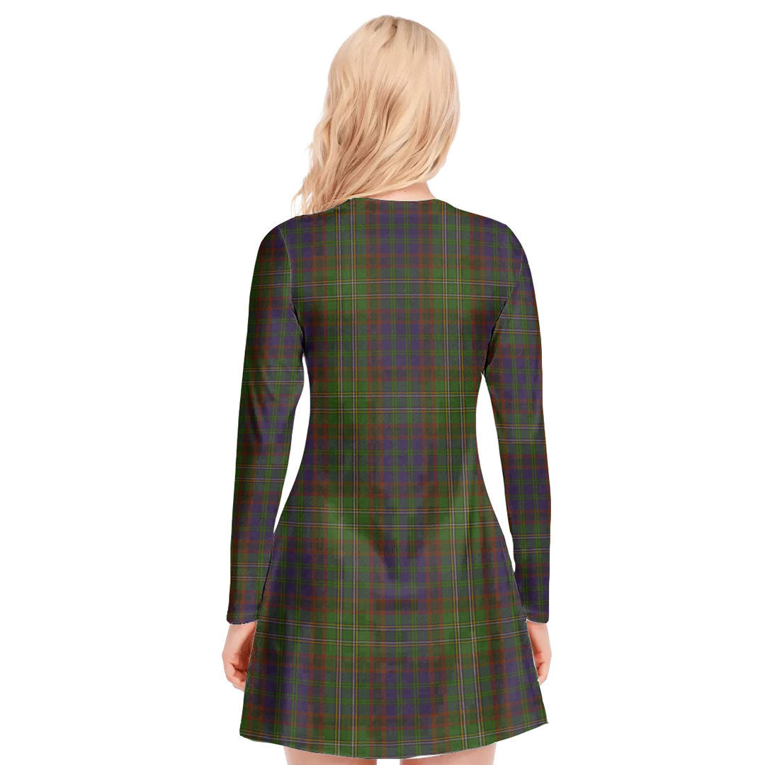 Cunningham Hunting Modern Tartan Plaid V-neck Long Sleeve Dress