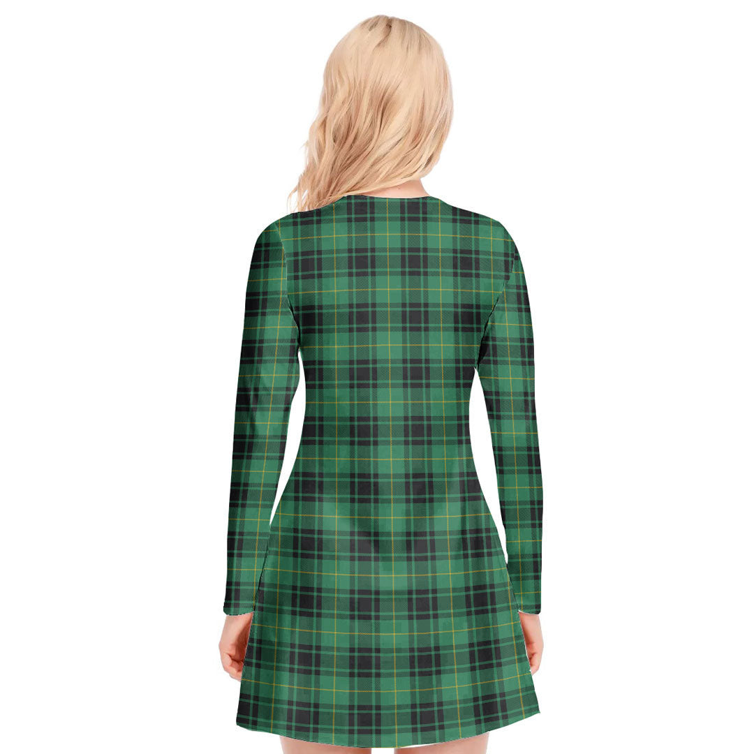 MacArthur Ancient Tartan Plaid V-neck Long Sleeve Dress