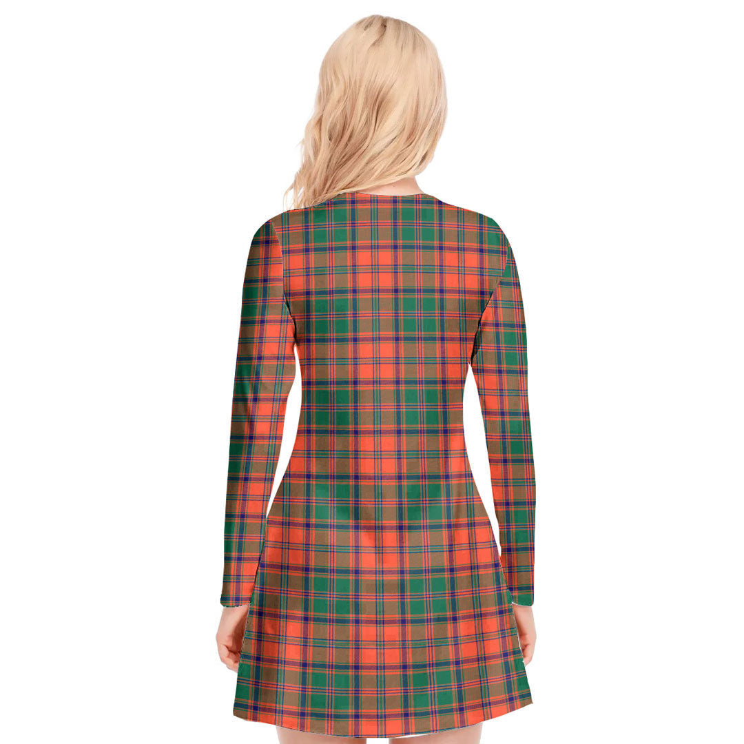 Stewart of Appin Ancient Tartan Plaid V-neck Long Sleeve Dress