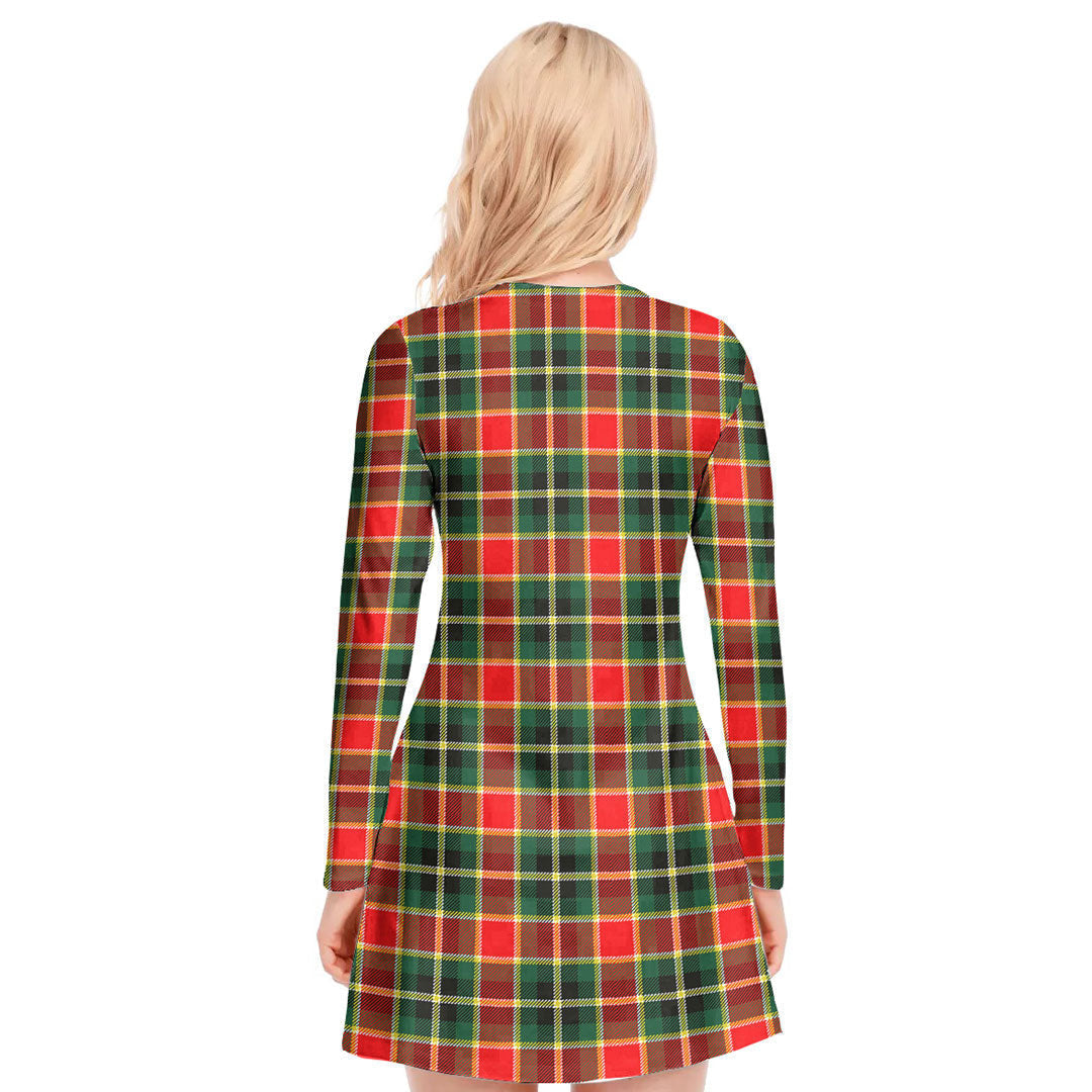 MacLachlan Hunting Modern Tartan Plaid V-neck Long Sleeve Dress