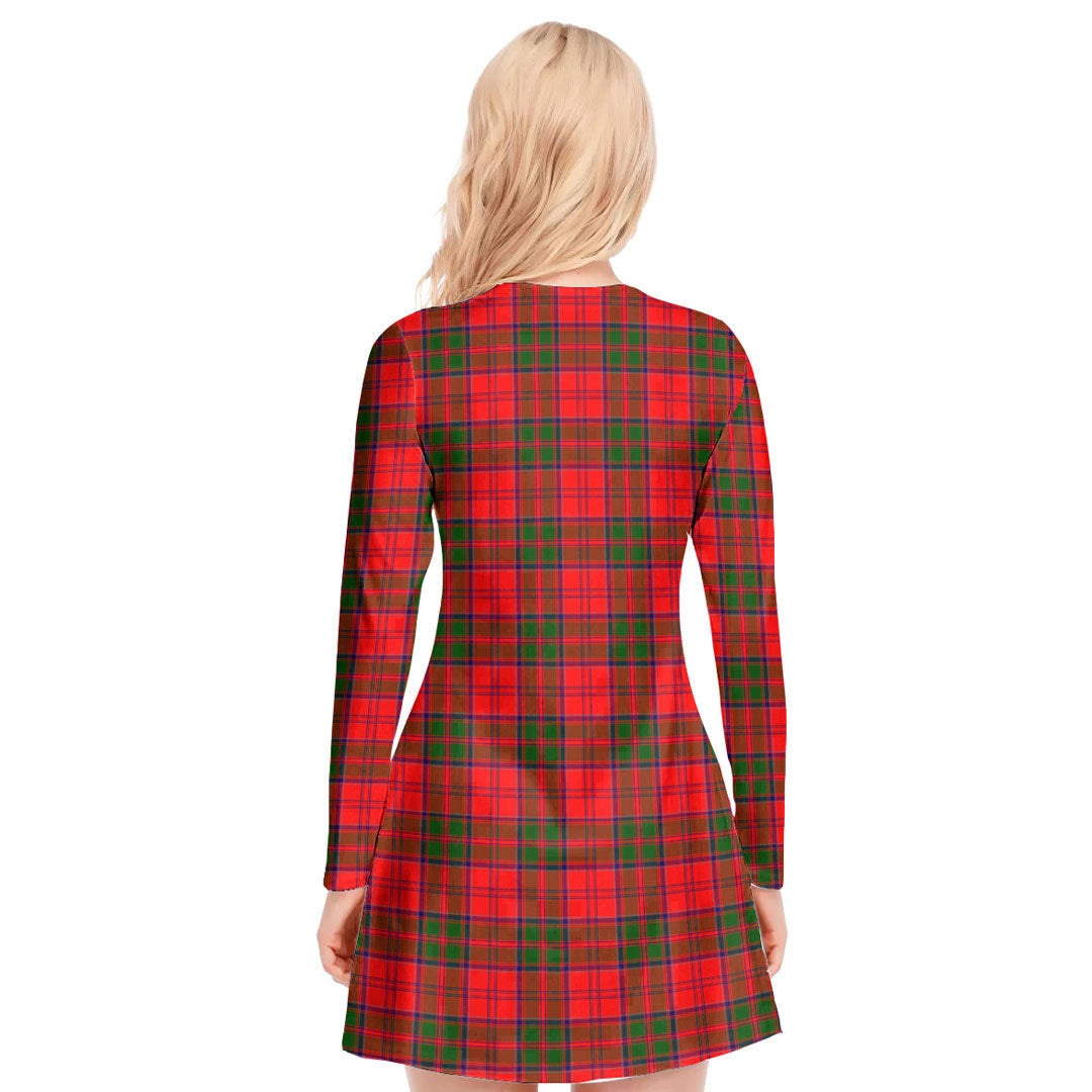 Grant Modern Tartan Plaid V-neck Long Sleeve Dress