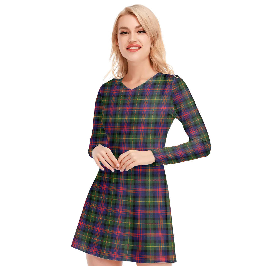 Logan Modern Tartan Plaid V-neck Long Sleeve Dress