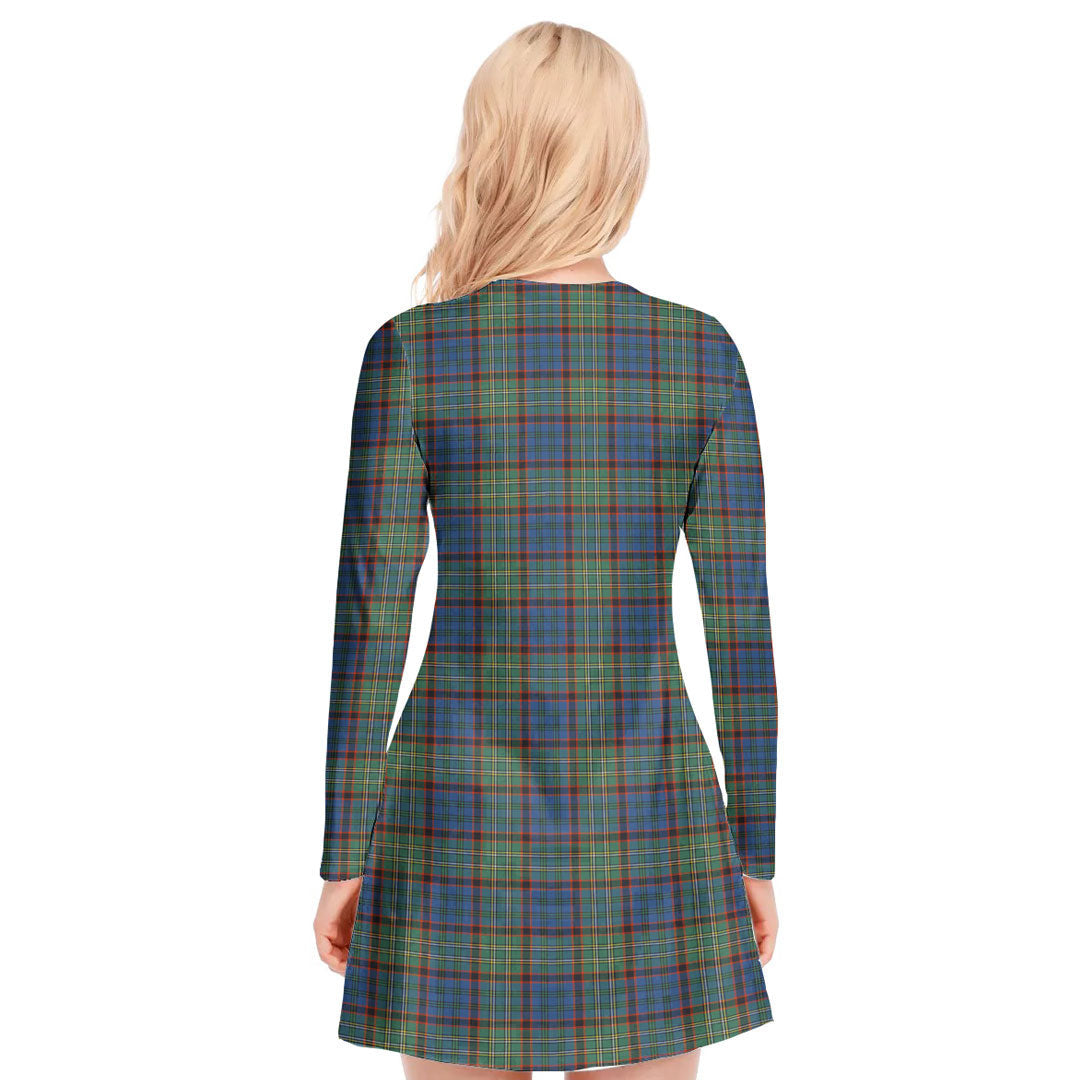 Nicolson Hunting Ancient Tartan Plaid V-neck Long Sleeve Dress