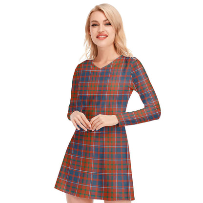 Cameron of Lochiel Ancient Tartan Plaid V-neck Long Sleeve Dress