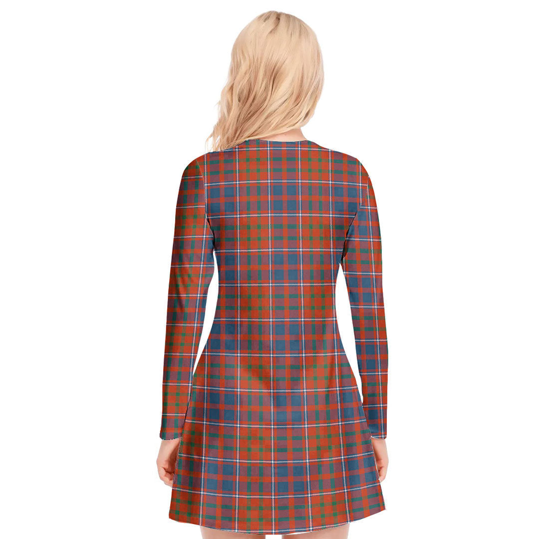 Cameron of Lochiel Ancient Tartan Plaid V-neck Long Sleeve Dress