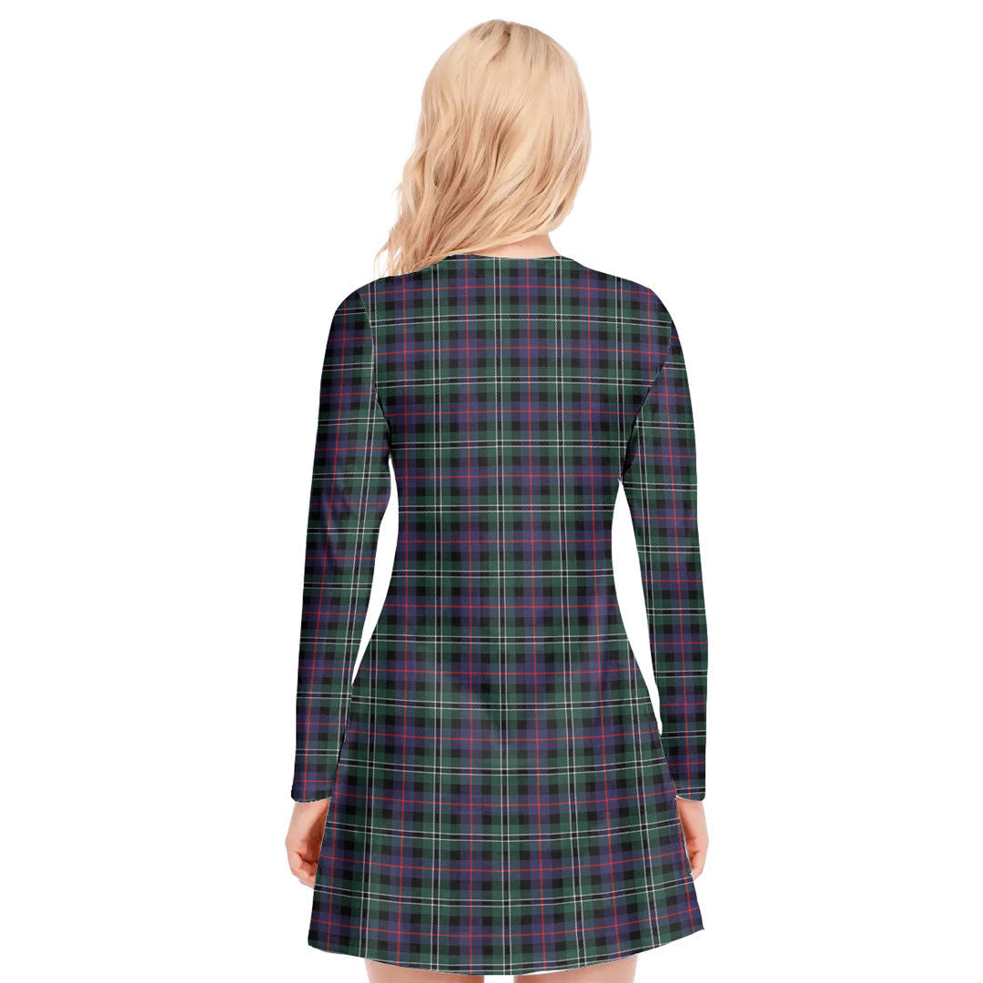 Rose Hunting Modern Tartan Plaid V-neck Long Sleeve Dress