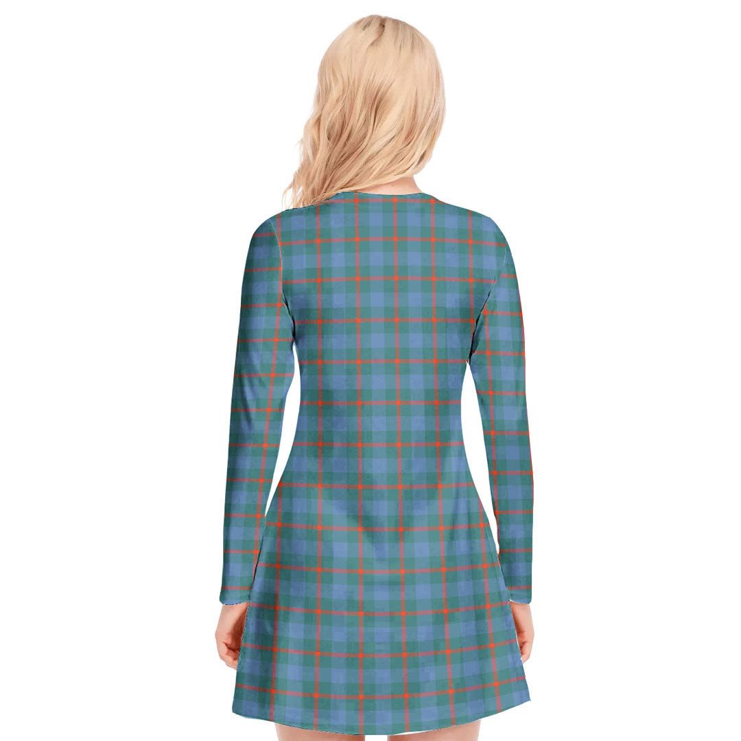 Agnew Ancient Tartan Plaid V-neck Long Sleeve Dress