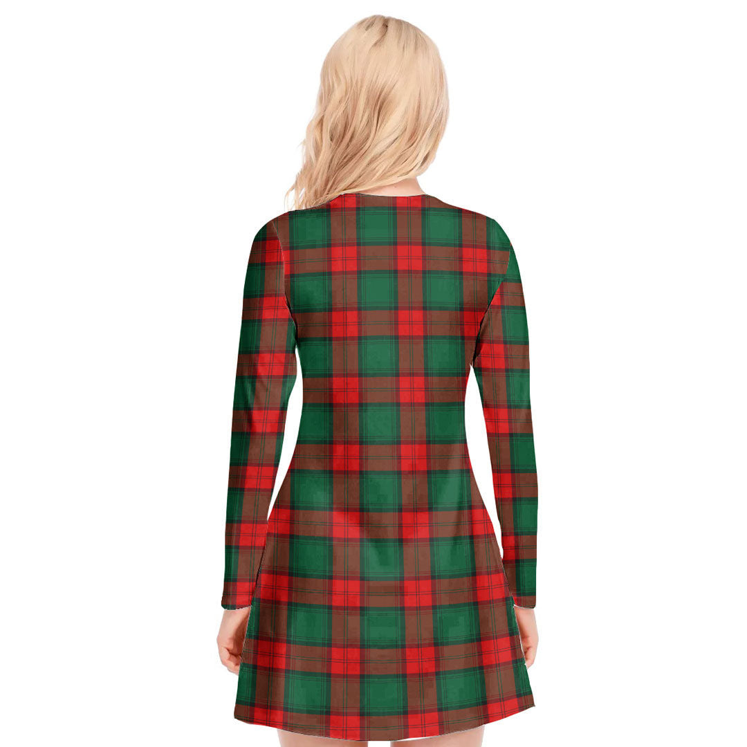 Stewart Atholl Modern Tartan Plaid V-neck Long Sleeve Dress