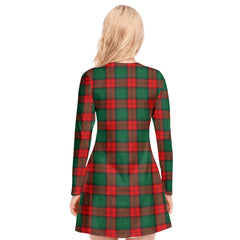 Stewart Atholl Modern Tartan Plaid V-neck Long Sleeve Dress