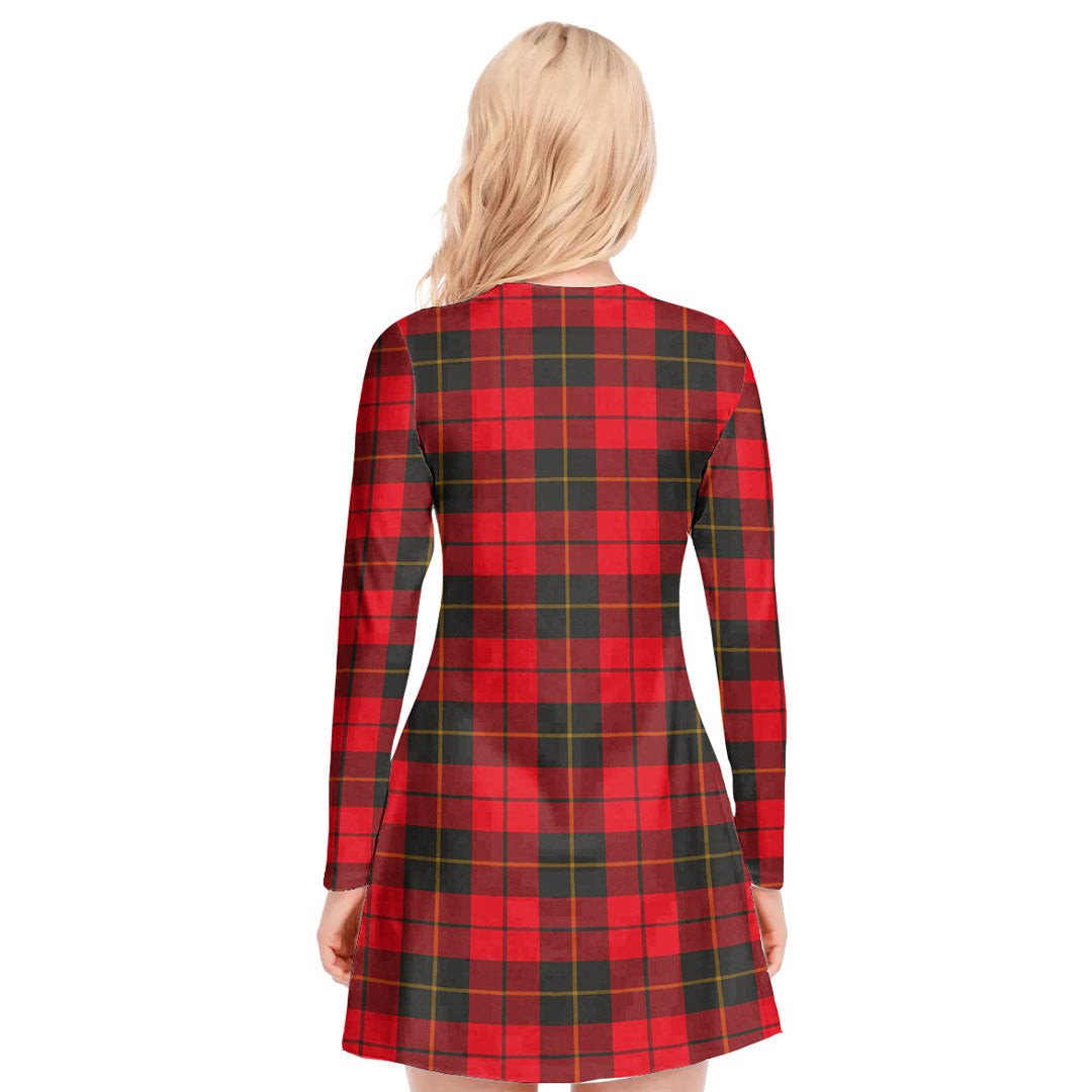 Wallace Weathered Tartan Plaid V-neck Long Sleeve Dress