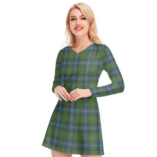 MacMillan Hunting Ancient Tartan Plaid V-neck Long Sleeve Dress