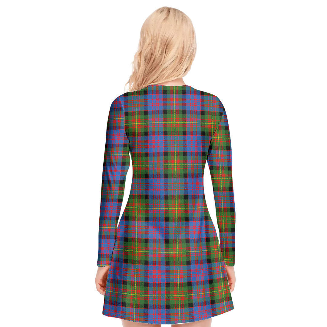 Carnegie Ancient Tartan Plaid V-neck Long Sleeve Dress