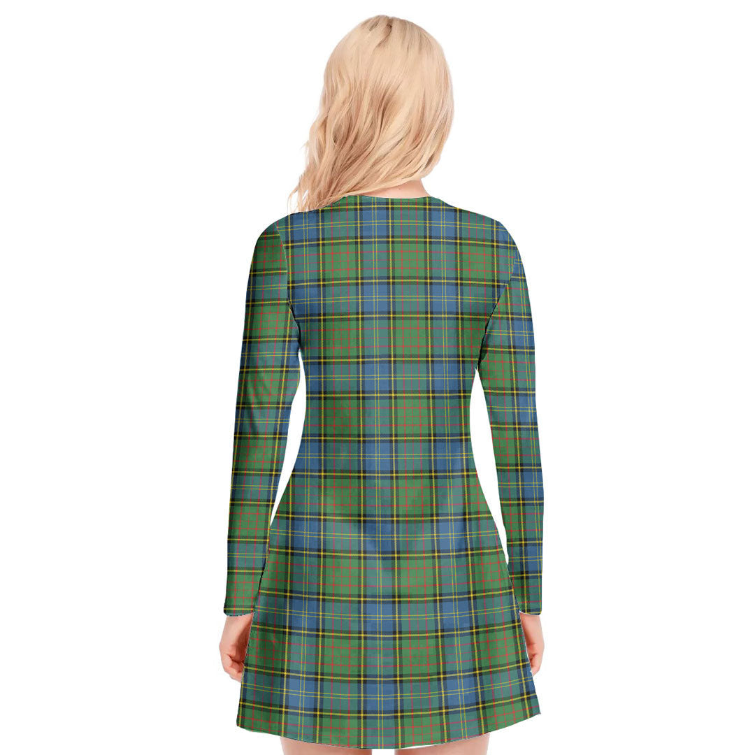 MacMillan Hunting Ancient Tartan Plaid V-neck Long Sleeve Dress