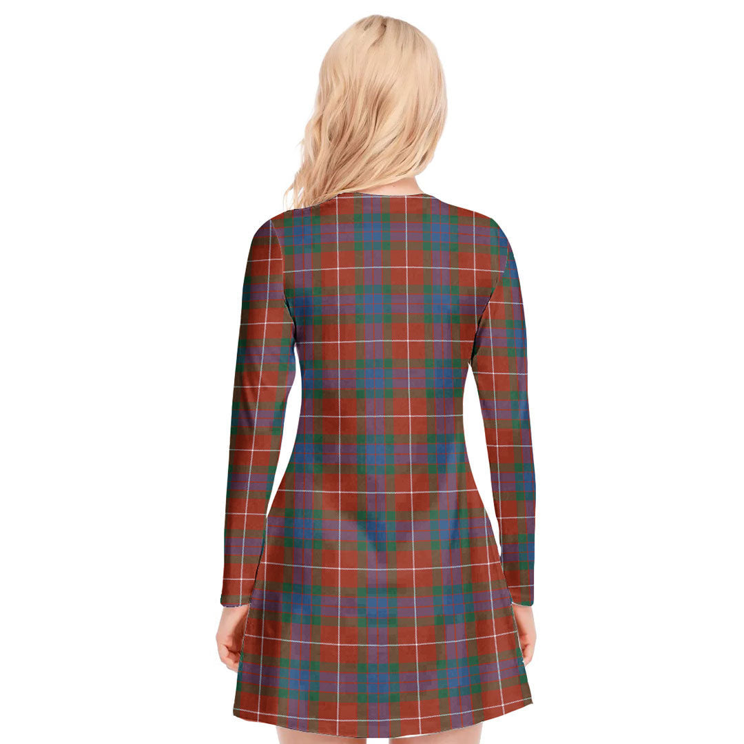 Fraser Ancient Tartan Plaid V-neck Long Sleeve Dress