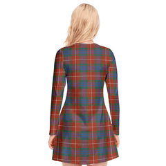 Fraser Ancient Tartan Plaid V-neck Long Sleeve Dress