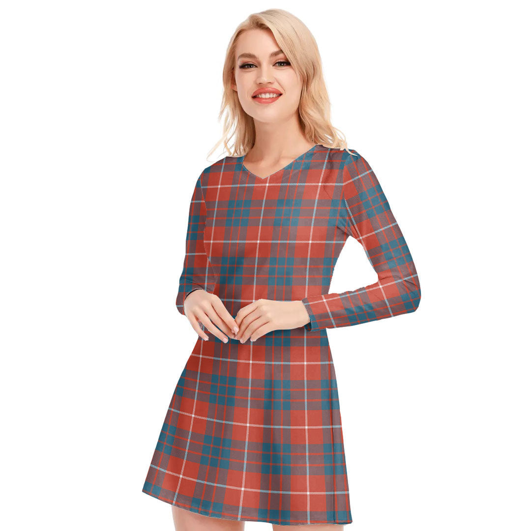 Hamilton Ancient Tartan Plaid V-neck Long Sleeve Dress