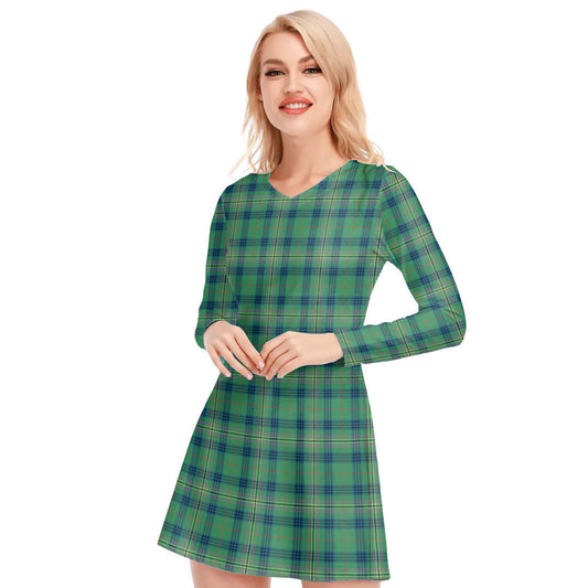 Kennedy Ancient Tartan Plaid V-neck Long Sleeve Dress