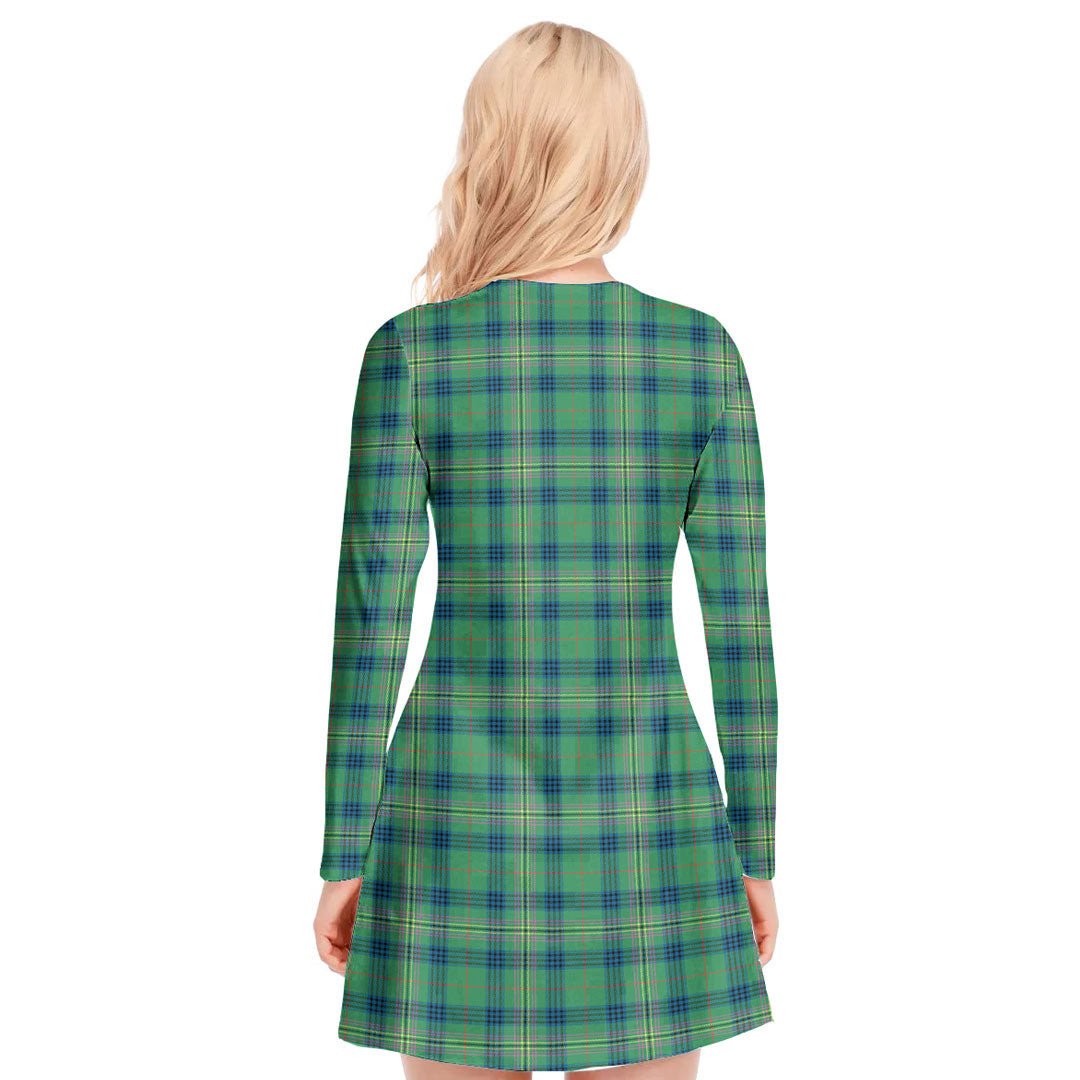 Kennedy Ancient Tartan Plaid V-neck Long Sleeve Dress