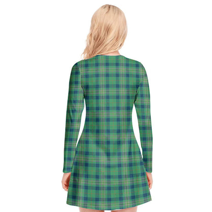 Kennedy Ancient Tartan Plaid V-neck Long Sleeve Dress