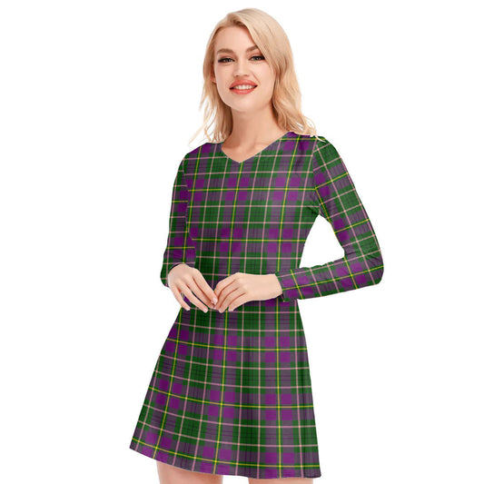 Taylor Tartan Plaid V-neck Long Sleeve Dress