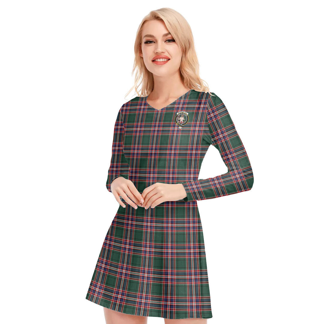 MacFarlane Hunting Modern Tartan Crest V-neck Long Sleeve Dress