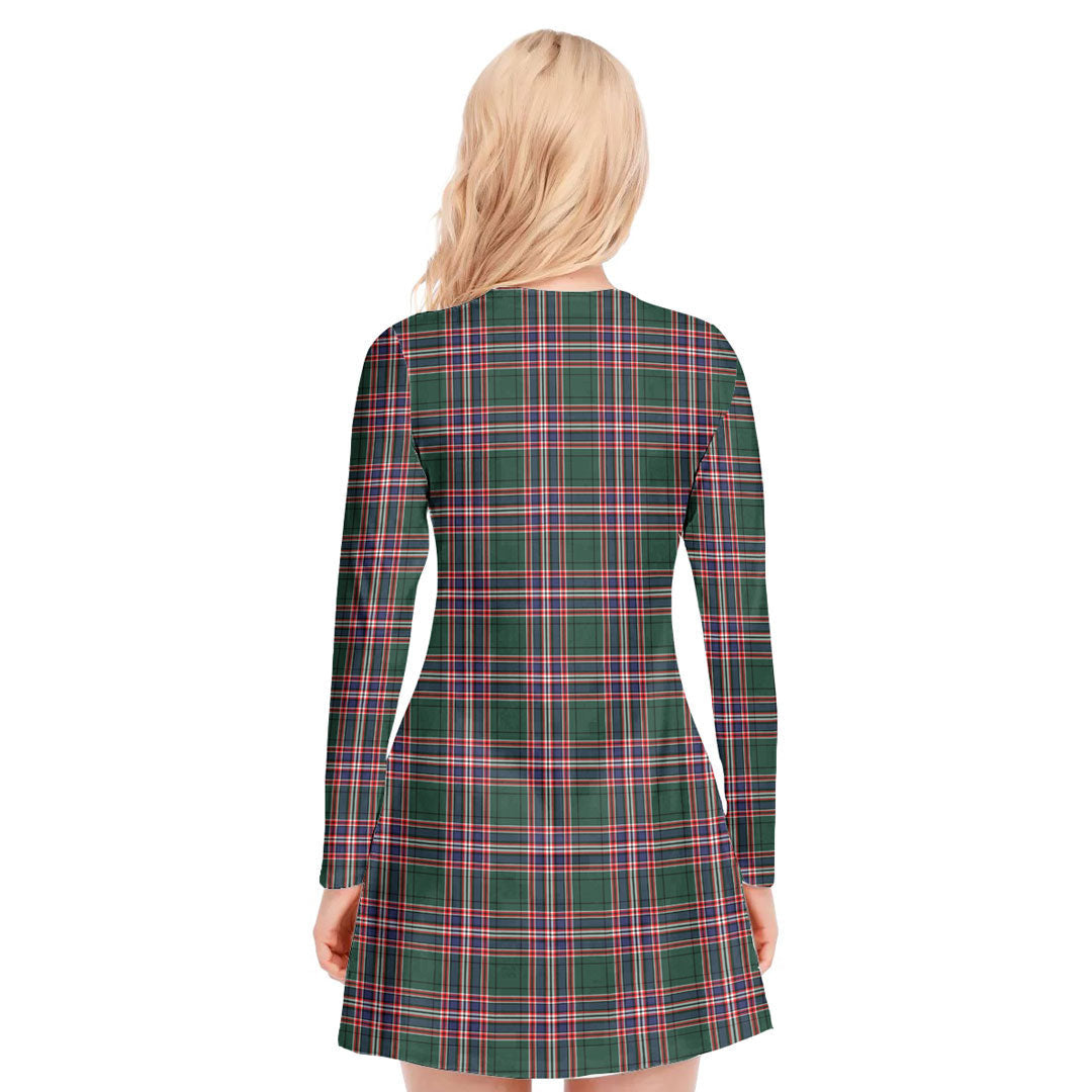 MacFarlane Hunting Modern Tartan Crest V-neck Long Sleeve Dress