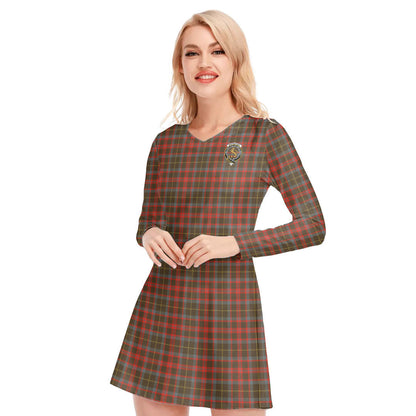 MacKintosh Hunting Weathered Tartan Crest V-neck Long Sleeve Dress