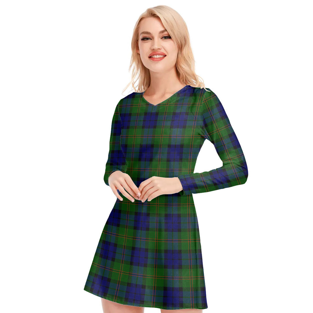 Dundas Modern Tartan Plaid V-neck Long Sleeve Dress