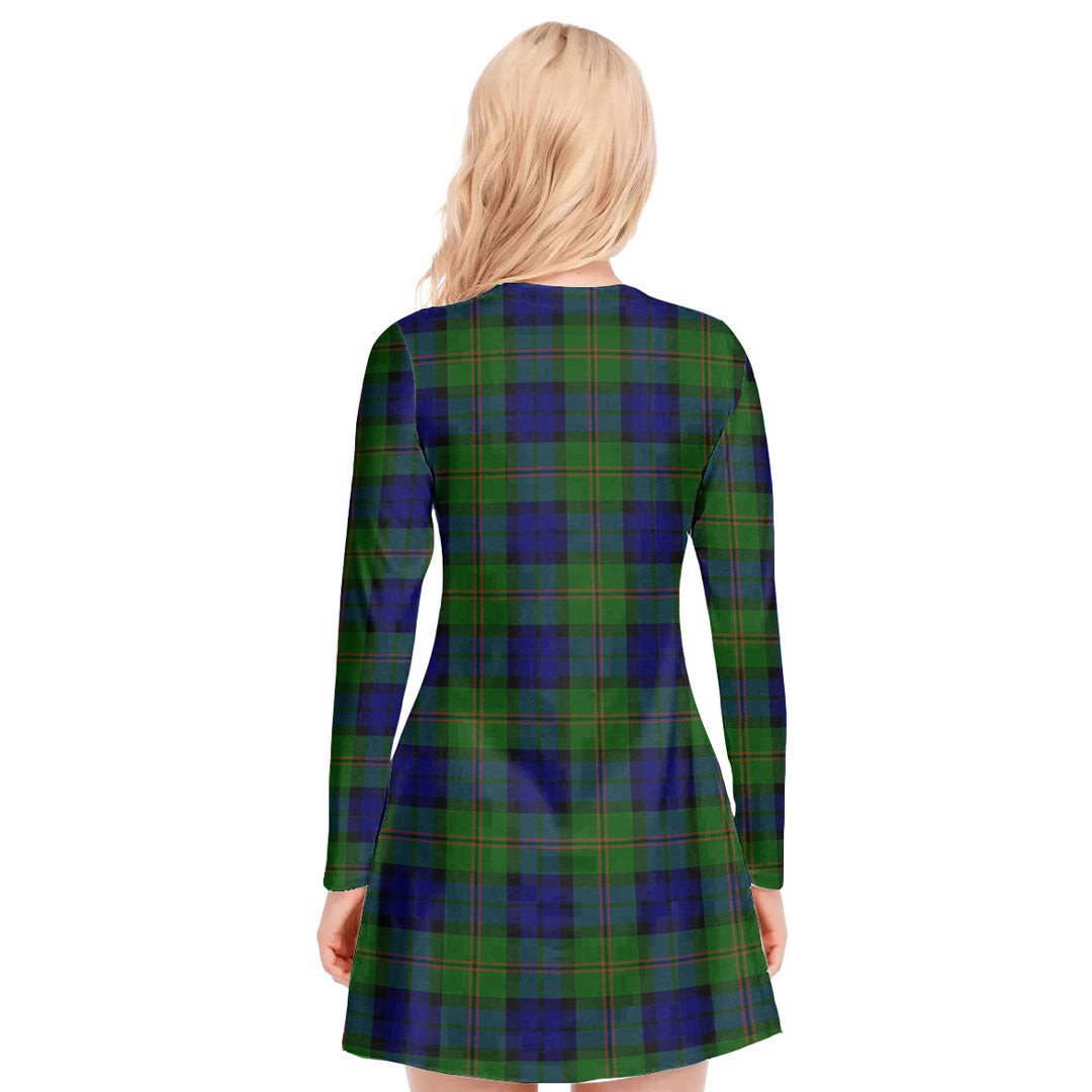 Dundas Modern Tartan Plaid V-neck Long Sleeve Dress