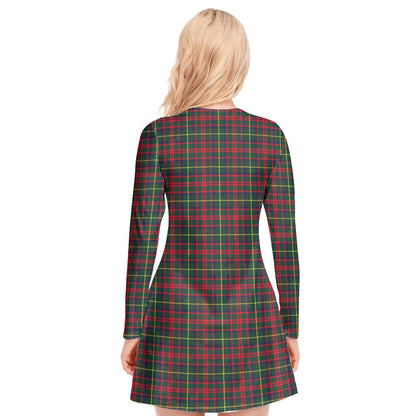 MacKintosh Hunting Modern Tartan Plaid V-neck Long Sleeve Dress