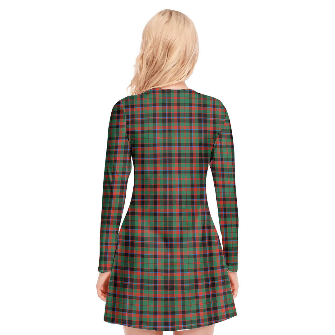 Cumming Hunting Ancient Tartan Crest V-neck Long Sleeve Dress