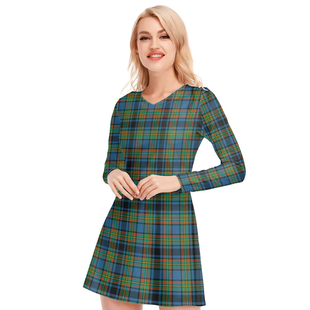 Gillies Ancient Tartan Plaid V-neck Long Sleeve Dress