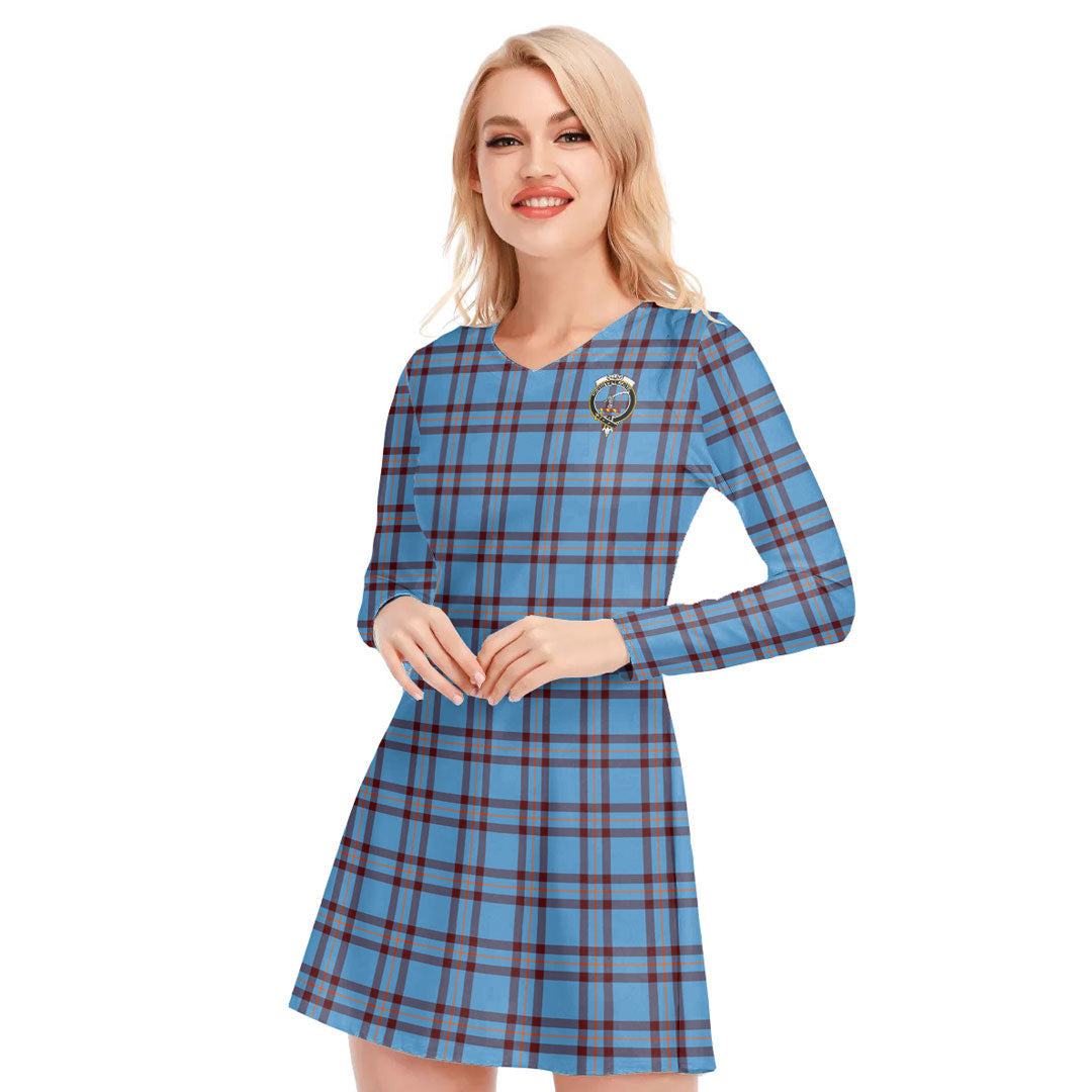 Elliot Ancient Tartan Crest V-neck Long Sleeve Dress