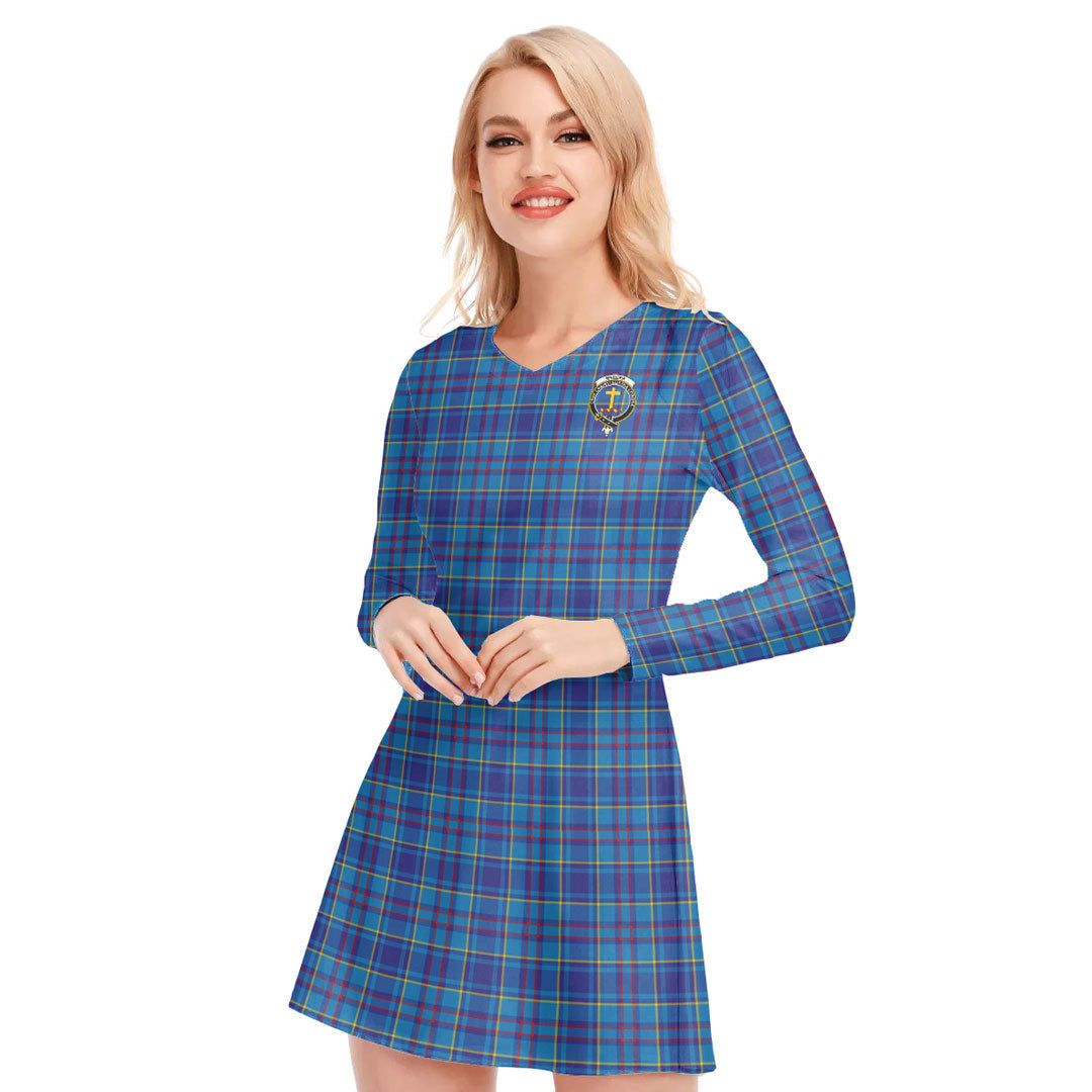 Mercer Modern Tartan Crest V-neck Long Sleeve Dress