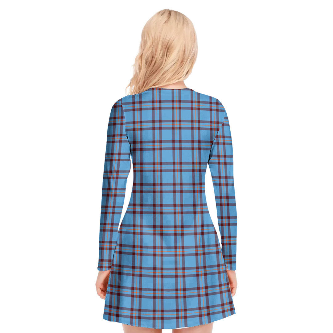 Elliot Ancient Tartan Crest V-neck Long Sleeve Dress