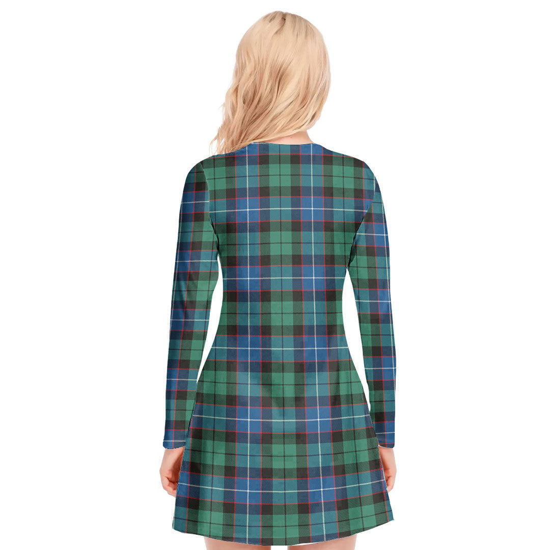 Hunter Ancient Tartan Plaid V-neck Long Sleeve Dress